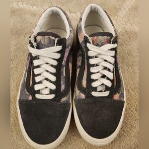 VANS Old Skool Trainers Moody Floral Lace Up Shoes Gray Suede Womens 5.5 Men's 4